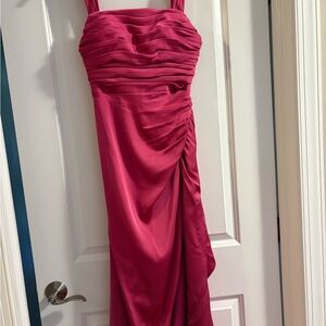 NEW pink satin gown with a high slit